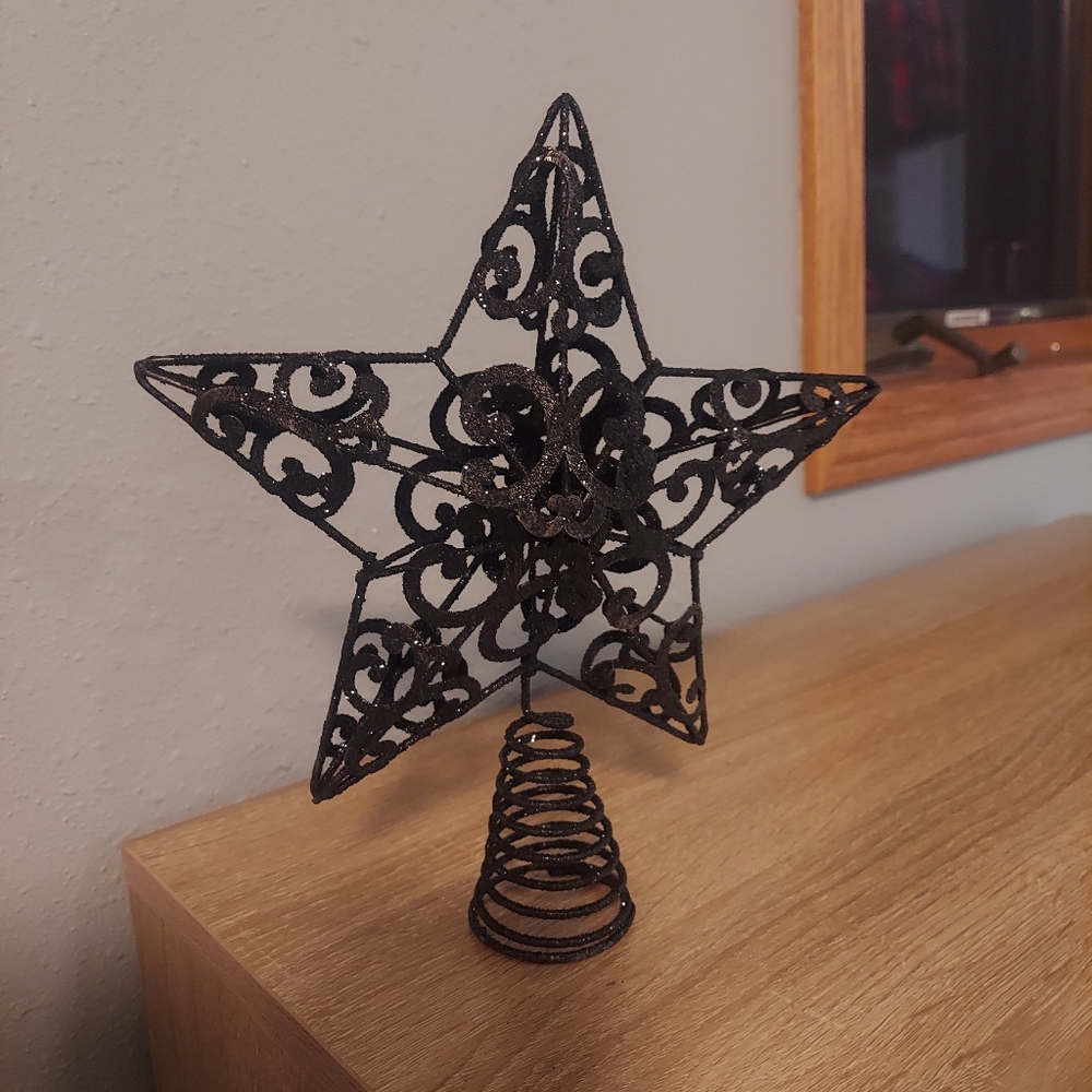 Black Metal glitter Star Tree Topper Christmas